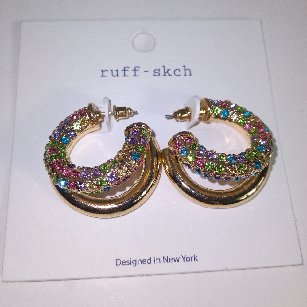Multicolor Crystal Gold-Tone Hoop Earrings